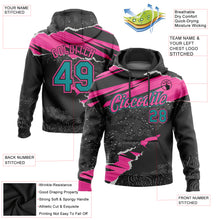 Laden Sie das Bild in den Galerie-Viewer, Custom Stitched Black Teal-Pink 3D Pattern Design Torn Paper Style Sports Pullover Sweatshirt Hoodie
