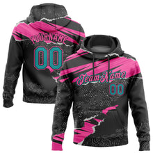 Load image into Gallery viewer, Custom Stitched Black Teal-Pink 3D Pattern Design Torn Paper Style Sports Pullover Sweatshirt Hoodie
