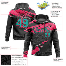 Load image into Gallery viewer, Custom Stitched Black Aqua-Neon Pink 3D Pattern Design Torn Paper Style Sports Pullover Sweatshirt Hoodie
