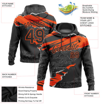 Custom Stitched Black Orange 3D Pattern Design Torn Paper Style Sports Pullover Sweatshirt Hoodie