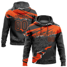 Laden Sie das Bild in den Galerie-Viewer, Custom Stitched Black Orange 3D Pattern Design Torn Paper Style Sports Pullover Sweatshirt Hoodie
