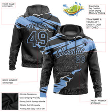 Load image into Gallery viewer, Custom Stitched Black Light Blue 3D Pattern Design Torn Paper Style Sports Pullover Sweatshirt Hoodie
