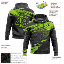 Laden Sie das Bild in den Galerie-Viewer, Custom Stitched Black Neon Green 3D Pattern Design Torn Paper Style Sports Pullover Sweatshirt Hoodie
