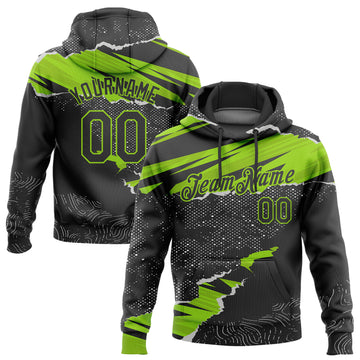 Custom Stitched Black Neon Green 3D Pattern Design Torn Paper Style Sports Pullover Sweatshirt Hoodie