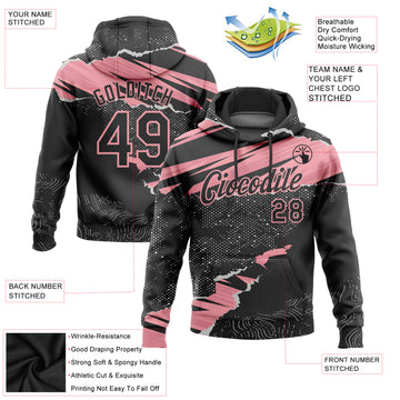 Custom Stitched Black Medium Pink 3D Pattern Design Torn Paper Style Sports Pullover Sweatshirt Hoodie