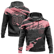 Laden Sie das Bild in den Galerie-Viewer, Custom Stitched Black Medium Pink 3D Pattern Design Torn Paper Style Sports Pullover Sweatshirt Hoodie
