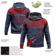 Laden Sie das Bild in den Galerie-Viewer, Custom Stitched Navy Red 3D Pattern Design Torn Paper Style Sports Pullover Sweatshirt Hoodie
