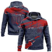 Laden Sie das Bild in den Galerie-Viewer, Custom Stitched Navy Red 3D Pattern Design Torn Paper Style Sports Pullover Sweatshirt Hoodie
