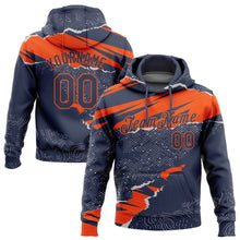 Load image into Gallery viewer, Custom Stitched Navy Orange 3D Pattern Design Torn Paper Style Sports Pullover Sweatshirt Hoodie
