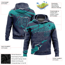 Load image into Gallery viewer, Custom Stitched Navy Teal 3D Pattern Design Torn Paper Style Sports Pullover Sweatshirt Hoodie
