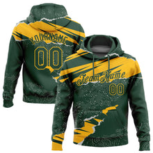 Load image into Gallery viewer, Custom Stitched Green Gold 3D Pattern Design Torn Paper Style Sports Pullover Sweatshirt Hoodie
