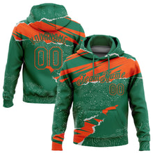Load image into Gallery viewer, Custom Stitched Kelly Green Orange 3D Pattern Design Torn Paper Style Sports Pullover Sweatshirt Hoodie
