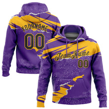 Load image into Gallery viewer, Custom Stitched Purple Black-Gold 3D Pattern Design Torn Paper Style Sports Pullover Sweatshirt Hoodie

