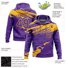 Laden Sie das Bild in den Galerie-Viewer, Custom Stitched Purple Gold 3D Pattern Design Torn Paper Style Sports Pullover Sweatshirt Hoodie
