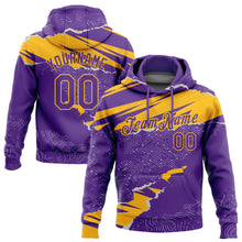 Load image into Gallery viewer, Custom Stitched Purple Gold 3D Pattern Design Torn Paper Style Sports Pullover Sweatshirt Hoodie
