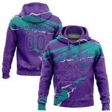 Load image into Gallery viewer, Custom Stitched Purple Teal 3D Pattern Design Torn Paper Style Sports Pullover Sweatshirt Hoodie
