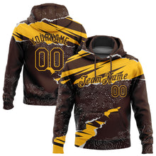 Load image into Gallery viewer, Custom Stitched Brown Gold 3D Pattern Design Torn Paper Style Sports Pullover Sweatshirt Hoodie

