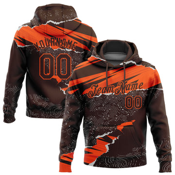 Custom Stitched Brown Orange 3D Pattern Design Torn Paper Style Sports Pullover Sweatshirt Hoodie