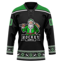 Laden Sie das Bild in den Galerie-Viewer, Custom Black Grass Green-White Christmas Santa Claus 3D Hockey Lace Neck Jersey
