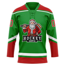 Load image into Gallery viewer, Custom Grass Green Red-White Christmas Santa Claus 3D Hockey Lace Neck Jersey

