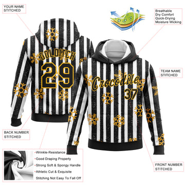 Custom Stitched Black Gold-White Christmas Gold Snowflakes 3D Sports Pullover Sweatshirt Hoodie