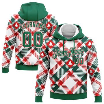 Custom Stitched White Kelly Green-Red Christmas Tree 3D Sports Pullover Sweatshirt Hoodie