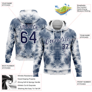 Custom Stitched Tie Dye Navy-White 3D Abstract Style Sports Pullover Sweatshirt Hoodie