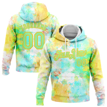 Custom Stitched Tie Dye Pea Green-Yellow 3D Watercolor Sports Pullover Sweatshirt Hoodie