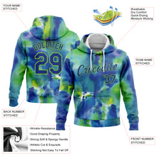 Load image into Gallery viewer, Custom Stitched Tie Dye Royal-Neon Green 3D Abstract Style Sports Pullover Sweatshirt Hoodie
