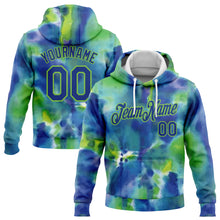Load image into Gallery viewer, Custom Stitched Tie Dye Royal-Neon Green 3D Abstract Style Sports Pullover Sweatshirt Hoodie
