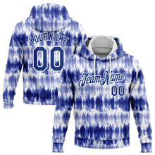 Load image into Gallery viewer, Custom Stitched Tie Dye Royal-White 3D Watercolor Sports Pullover Sweatshirt Hoodie
