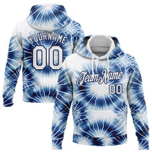 Load image into Gallery viewer, Custom Stitched Tie Dye White-Navy 3D Abstract Style Sports Pullover Sweatshirt Hoodie
