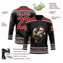 Charger l&#39;image dans la galerie, Custom Black Red-White Christmas Santa Claus 3D Hockey Lace Neck Jersey
