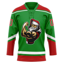 Laden Sie das Bild in den Galerie-Viewer, Custom Grass Green Red-White Christmas Santa Claus 3D Hockey Lace Neck Jersey
