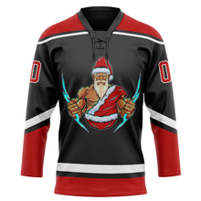 Load image into Gallery viewer, Custom Black Red-White Christmas Santa Claus 3D Hockey Lace Neck Jersey
