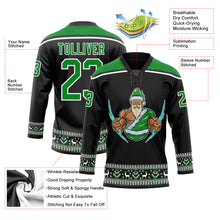 Load image into Gallery viewer, Custom Black Grass Green-White Christmas Santa Claus 3D Hockey Lace Neck Jersey
