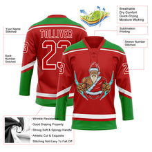 Laden Sie das Bild in den Galerie-Viewer, Custom Red Grass Green-White Christmas Santa Claus 3D Hockey Lace Neck Jersey
