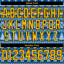 Load image into Gallery viewer, Custom Light Blue Gold-Black Christmas Tree And Tiger 3D Hockey Lace Neck Jersey
