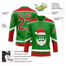 Laden Sie das Bild in den Galerie-Viewer, Custom Grass Green Red-White Christmas Santa Claus 3D Hockey Lace Neck Jersey
