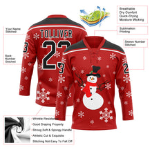 Laden Sie das Bild in den Galerie-Viewer, Custom Red Black-White Christmas Snowman 3D Hockey Lace Neck Jersey
