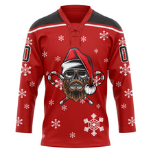 Laden Sie das Bild in den Galerie-Viewer, Custom Red Black-White Christmas Dog Wearing Santa Claus Costume 3D Hockey Lace Neck Jersey

