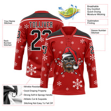 Load image into Gallery viewer, Custom Red Black-White Christmas Dog Wearing Santa Claus Costume 3D Hockey Lace Neck Jersey

