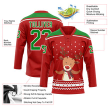 Load image into Gallery viewer, Custom Red Grass Green-White Christmas Reindeer 3D Hockey Lace Neck Jersey
