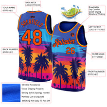 Laden Sie das Bild in den Galerie-Viewer, Custom Royal Orange-Navy 3D Pattern Tropical Hawaii Palm Trees Authentic Basketball Jersey

