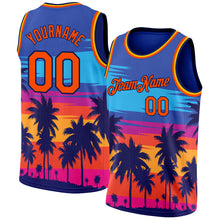 Laden Sie das Bild in den Galerie-Viewer, Custom Royal Orange-Navy 3D Pattern Tropical Hawaii Palm Trees Authentic Basketball Jersey
