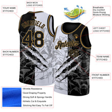 Load image into Gallery viewer, Custom Graffiti Pattern Black-Old Gold 3D Scratch Authentic Basketball Jersey
