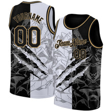 Laden Sie das Bild in den Galerie-Viewer, Custom Graffiti Pattern Black-Old Gold 3D Scratch Authentic Basketball Jersey
