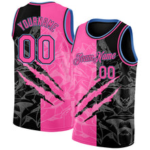 Load image into Gallery viewer, Custom Graffiti Pattern Pink Black-Light Blue 3D Scratch Authentic Basketball Jersey
