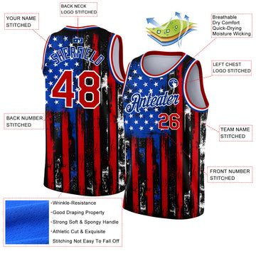 Custom Black Red-Royal 3D American Flag Fashion Authentic Basketball Jersey