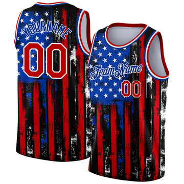 Custom Black Red-Royal 3D American Flag Fashion Authentic Basketball Jersey